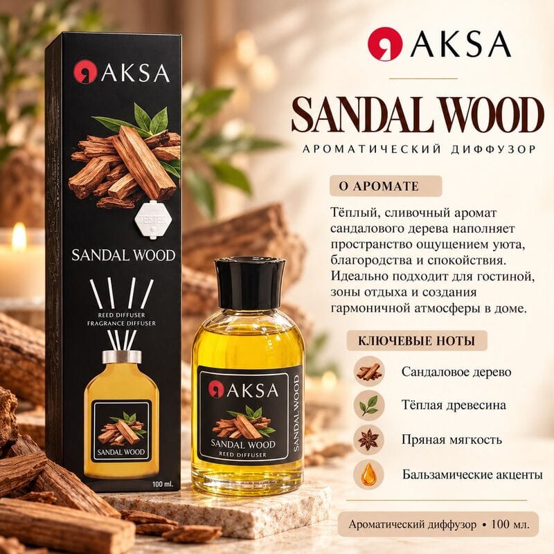 Купить Диффузор САНДАЛОВОЕ ДЕРЕВО / SANDAL WOOD AKSA, 100 ml Купить Диффузор САНДАЛОВОЕ ДЕРЕВО / SANDAL WOOD AKSA, 100 ml